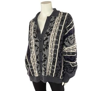 Vintage Oversized Slouchy Knit Grandpa Sweater Button Cardigan Dark Academia